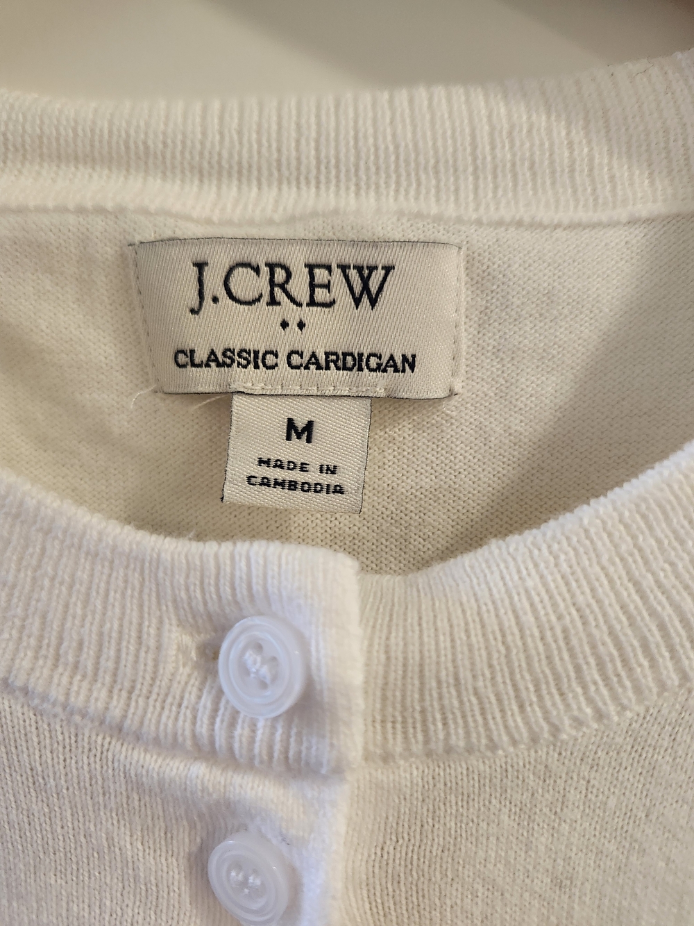 J.Crew Classic Cardigan White 100% Cotton Crewneck Button Front M - Picture 3 of 5